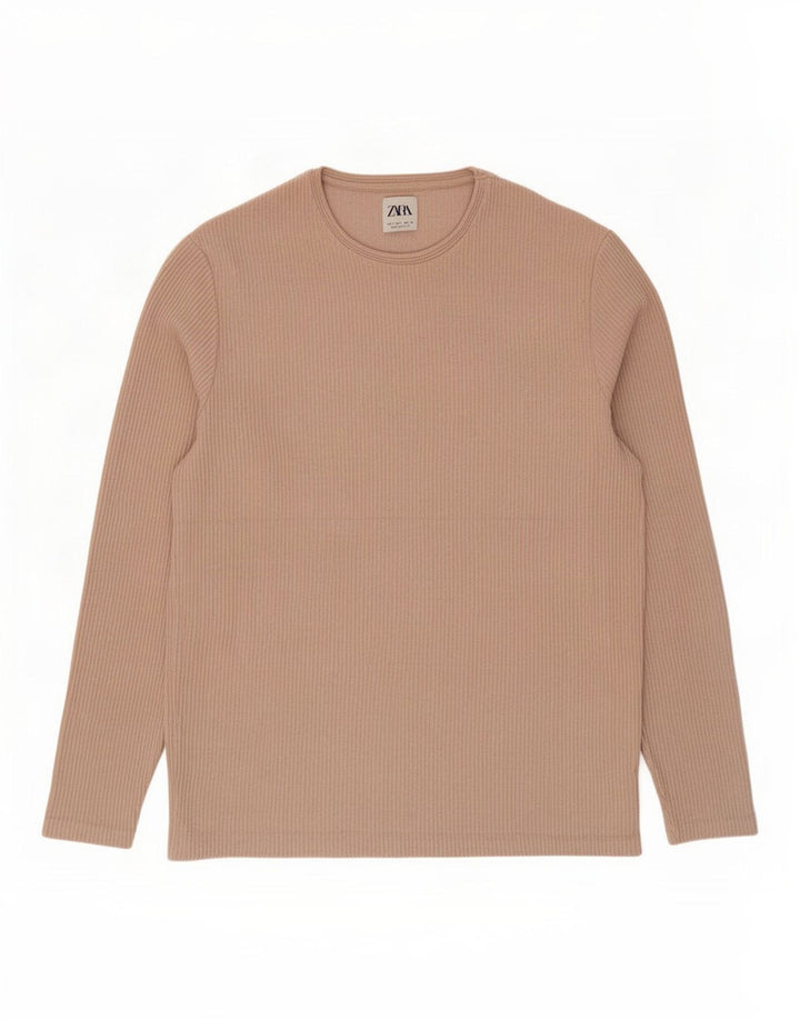 Zara Top masculino manga comprida grande algodão bege