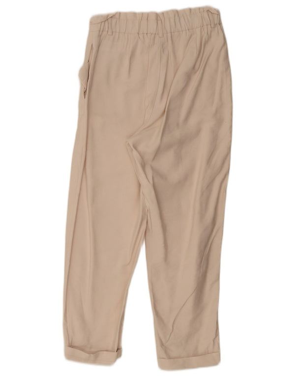 Calça feminina Zara cintura alta cônica cortada pequena W26 L25 bege viscose