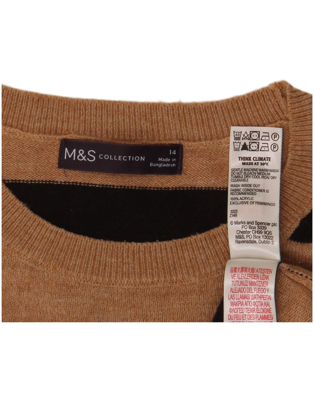 Suéter feminino Marks & Spencer com gola redonda Reino Unido 14 listrado marrom médio