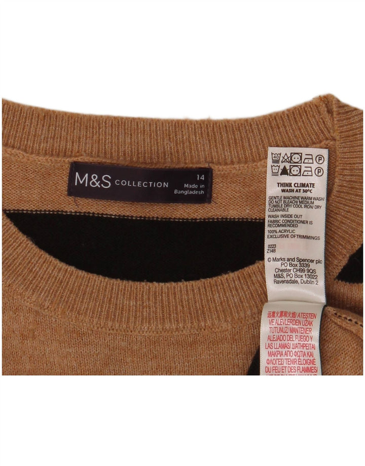 Suéter feminino Marks & Spencer com gola redonda Reino Unido 14 listrado marrom médio