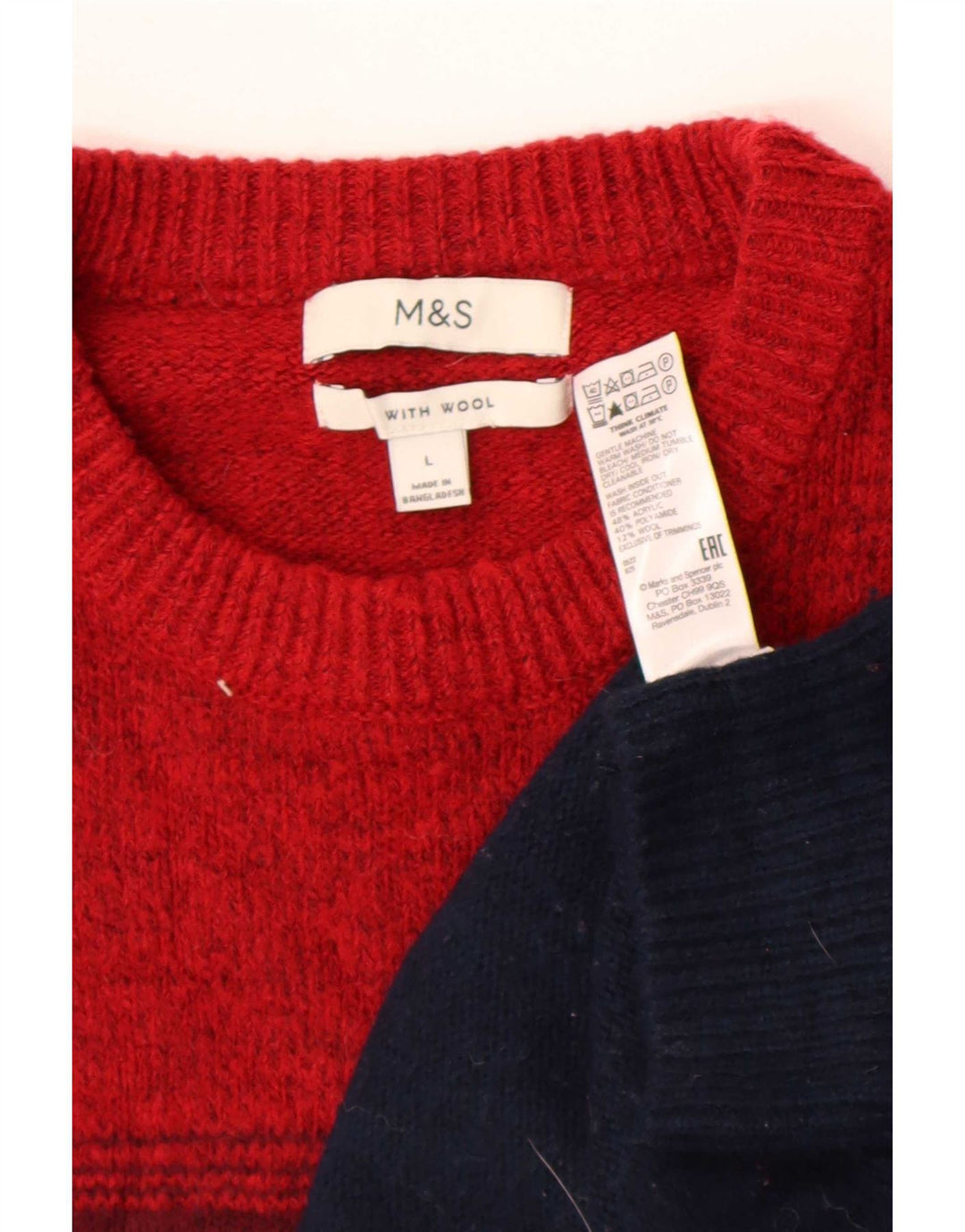 Suéter masculino Marks & Spencer com gola redonda, grande listrado cor de vinho