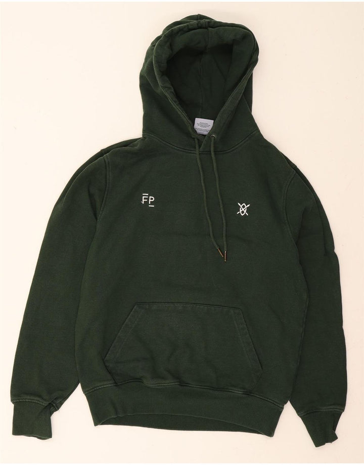 VINTAGE Mens Graphic Hoodie Jumper Small Green Cotton Vintage Vintage and Second-Hand Vintage from Messina Hembry 