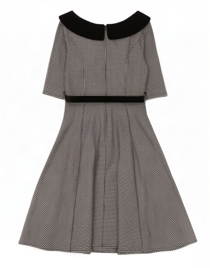 Vestido feminino HELL BUNNY manga 3/4 linha A Reino Unido 12 médio preto houndstooth