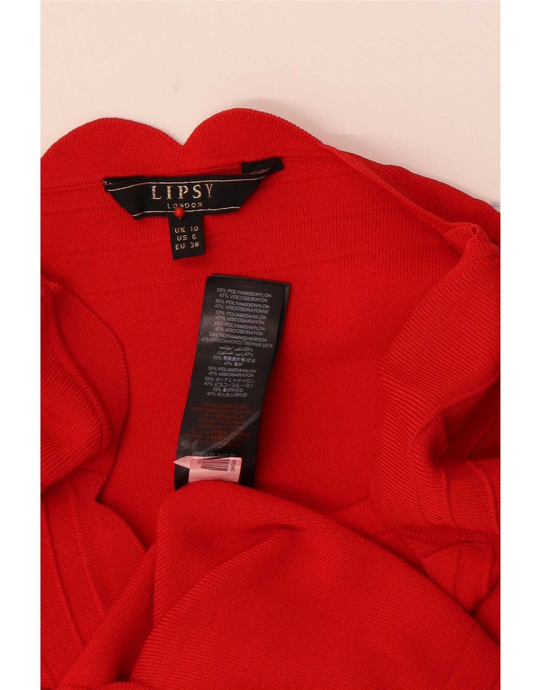 Vestido bodycon feminino Lipsy UK 10 pequeno poliamida vermelha