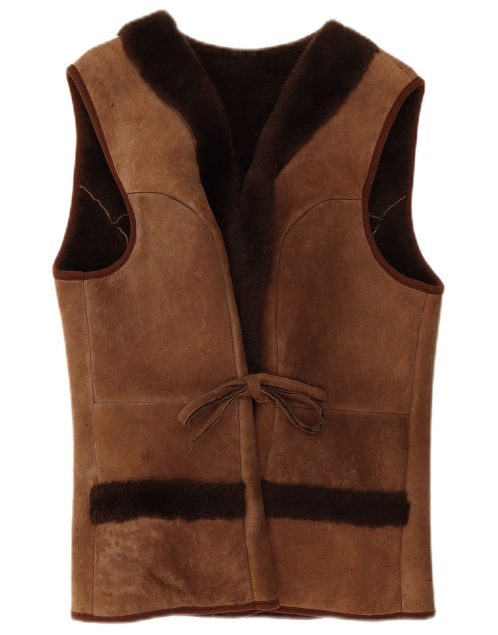 Colete Shearling Feminino Vintage UK 10 Pequeno Marrom