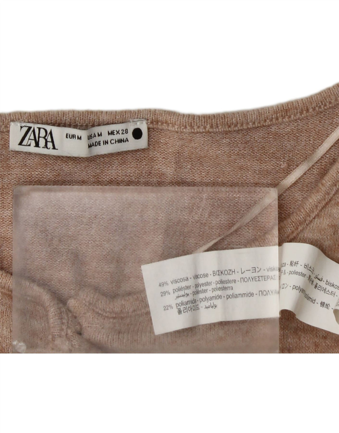 Suéter cardigã feminino Zara Reino Unido 14 viscose bege médio