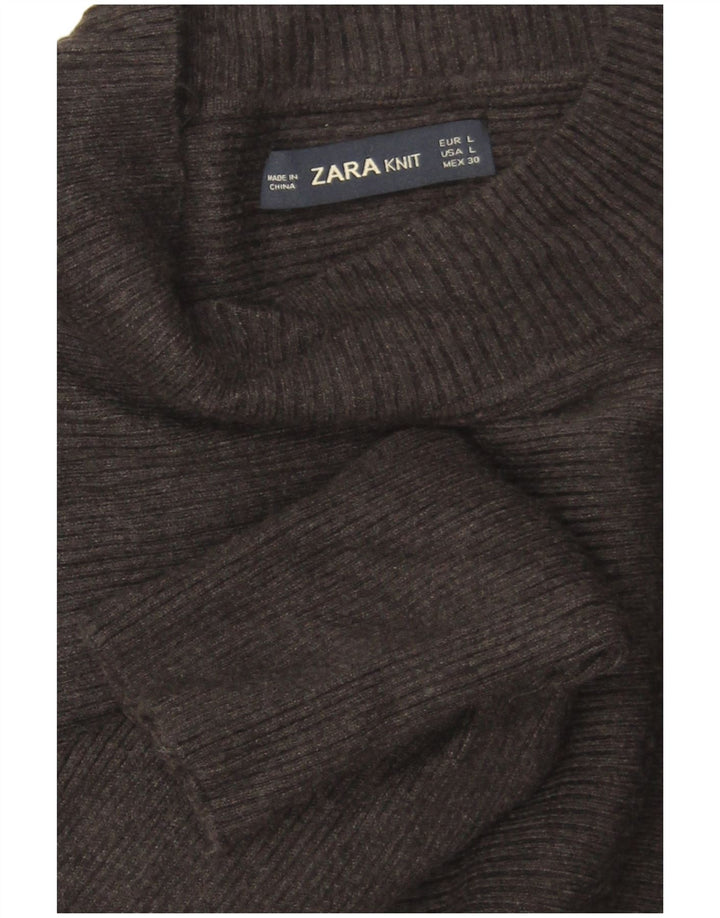 Suéter feminino Zara Batwing Crop com gola tartaruga Reino Unido 16 grande cinza