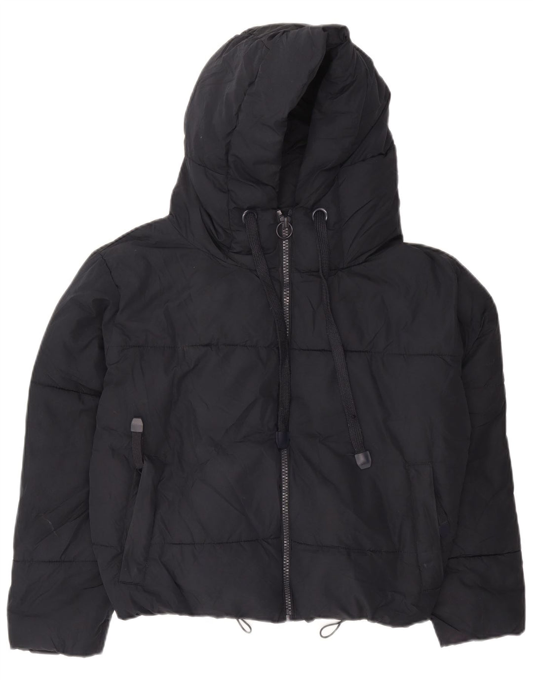 Jaqueta acolchoada com capuz e capuz feminino Zara UK 6 XS azul marinho poliéster