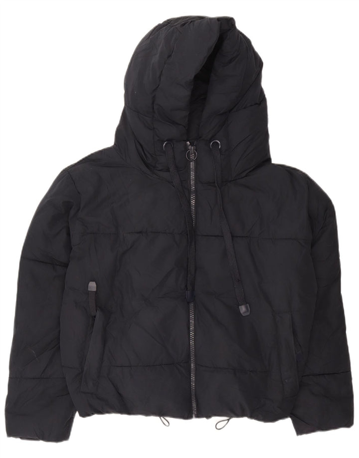 Jaqueta acolchoada com capuz e capuz feminino Zara UK 6 XS azul marinho poliéster