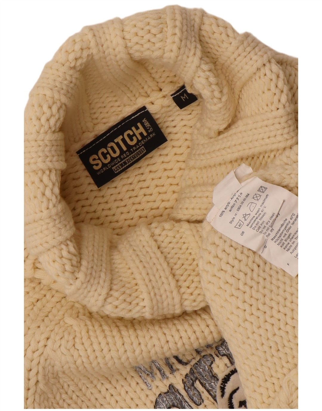 Suéter feminino Scotch & Soda com gola redonda e gráfico Reino Unido 14 médio bege