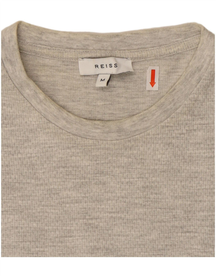 Camiseta masculina Reiss Top algodão manchado cinza médio