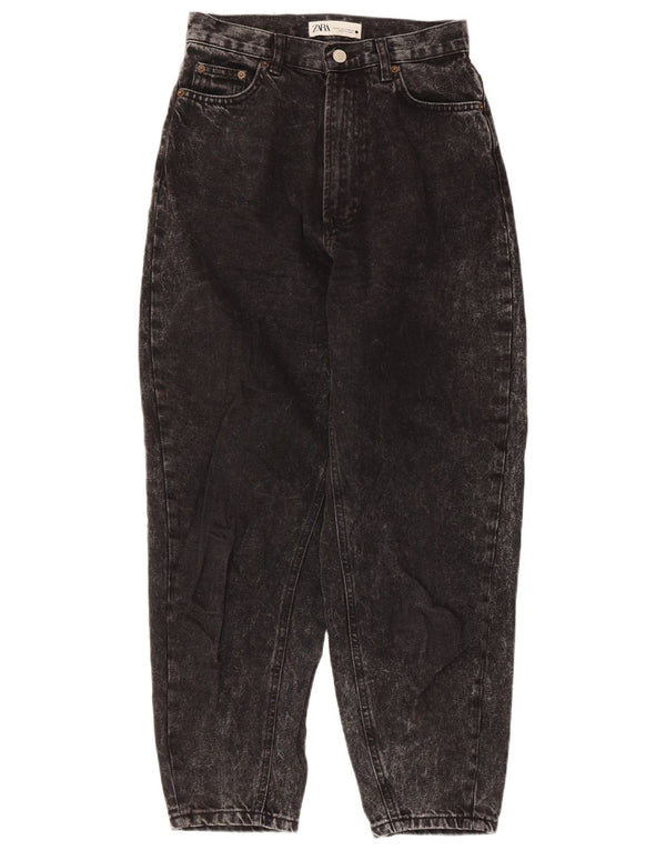 Calça jeans feminina Zara cintura alta solta EU 34 2XS W24 L25 algodão preto