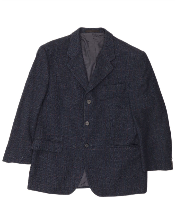 Jaqueta blazer masculina Vestra com 3 botões Reino Unido 40 grande espinha de peixe azul marinho