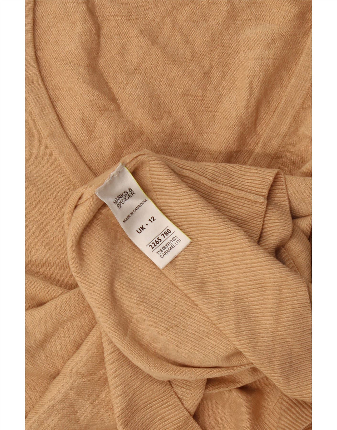 Suéter feminino Marks & Spencer com decote em V Reino Unido 12 acrílico bege médio