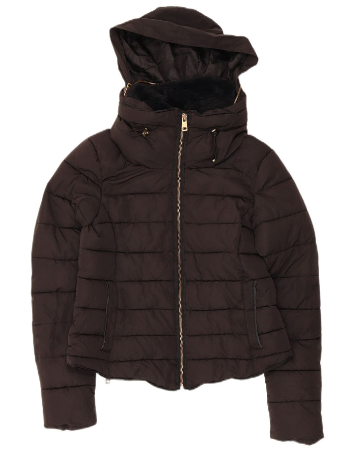 Jaqueta acolchoada com capuz feminina Zara UK 10 poliéster preto pequeno