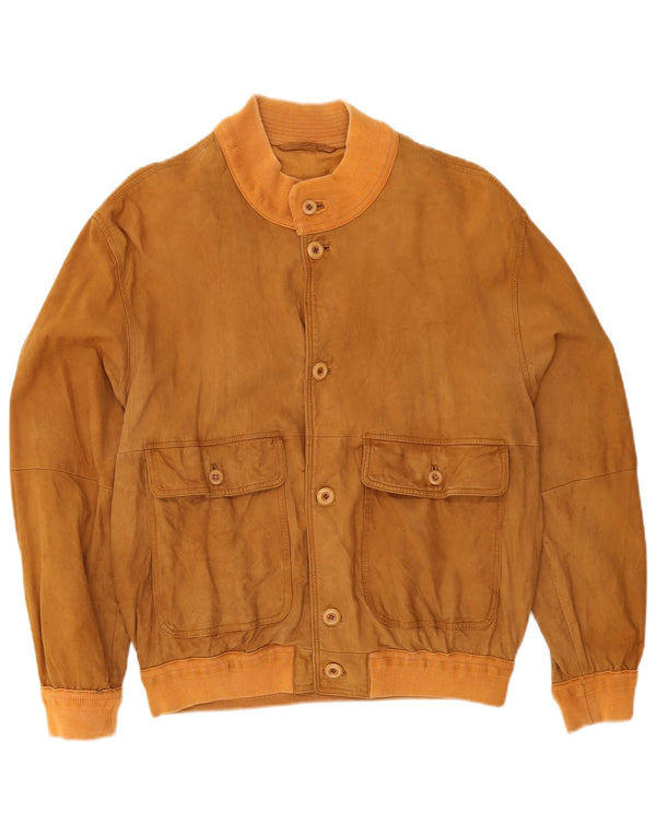 Jaqueta bomber masculina vintage de camurça UK 38 bege médio