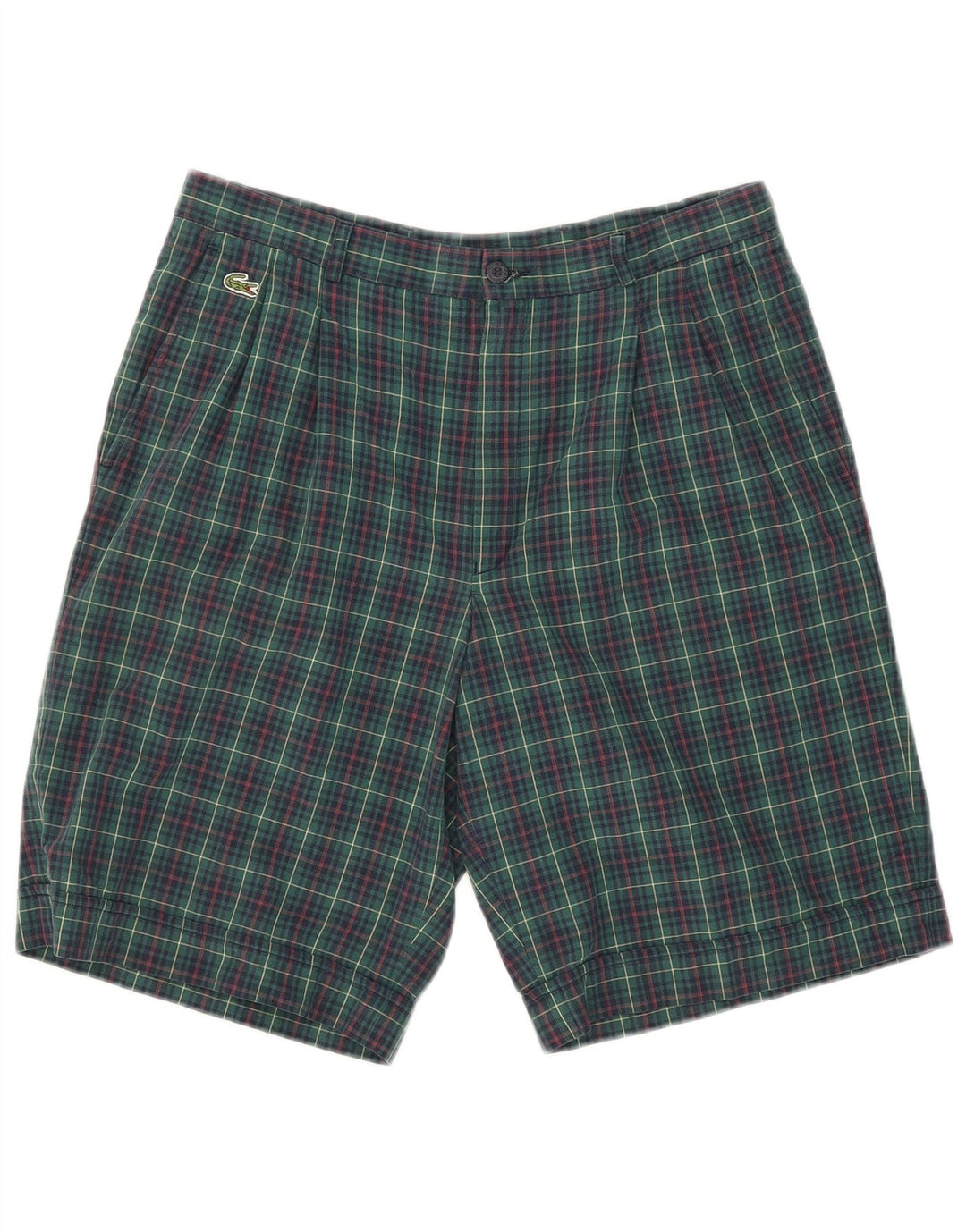 Shorts masculinos Lacoste Pegged Chino tamanho 42 médio W31 algodão xadrez verde
