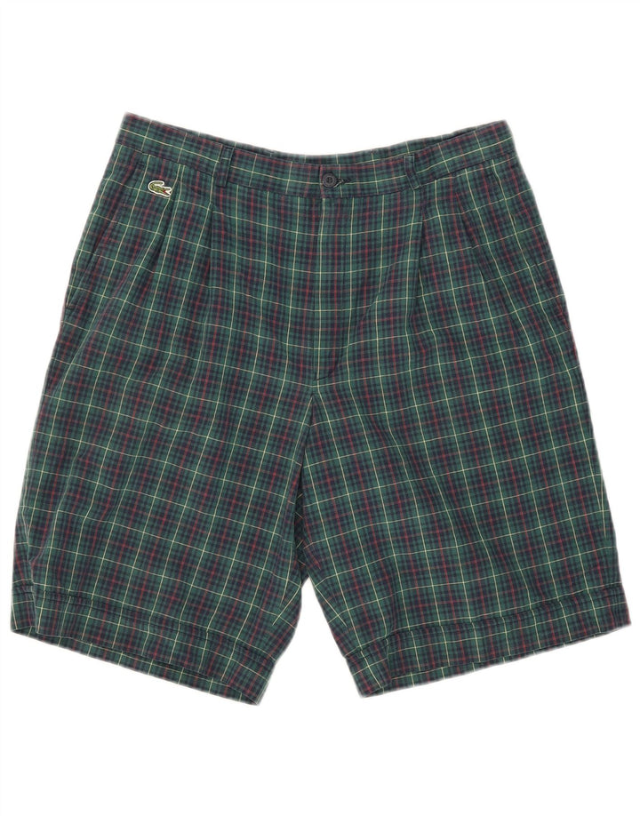 Shorts masculinos Lacoste Pegged Chino tamanho 42 médio W31 algodão xadrez verde