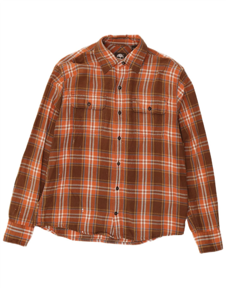 Camisa masculina de flanela Timberland médio marrom xadrez algodão