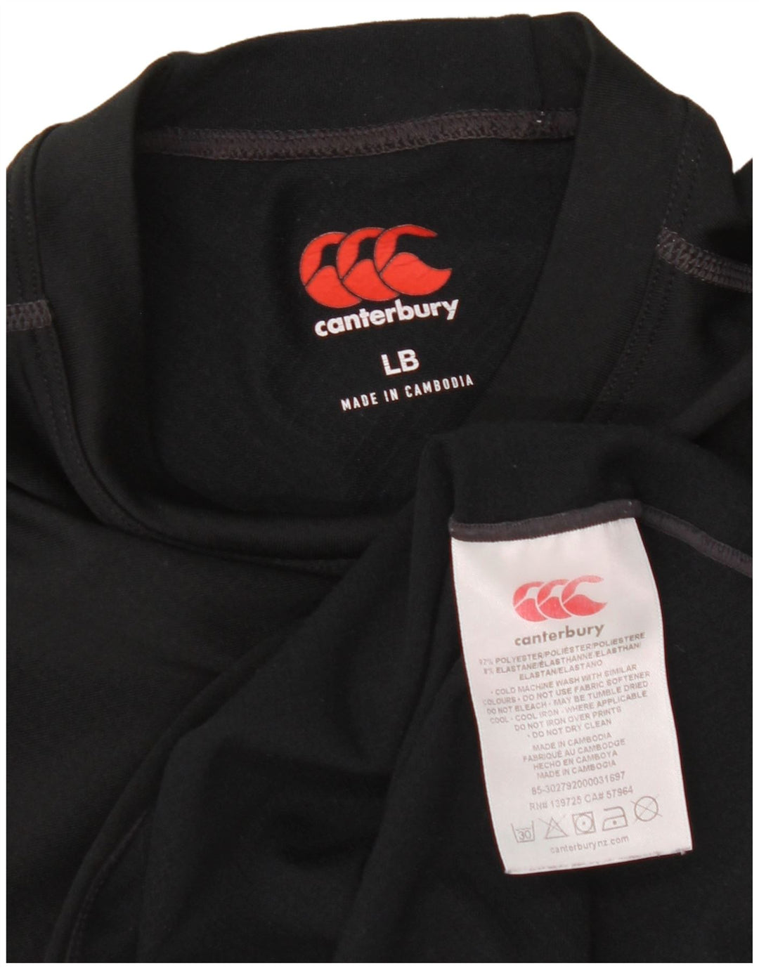 Top gráfico feminino Canterbury manga comprida Reino Unido 14 grande poliéster preto