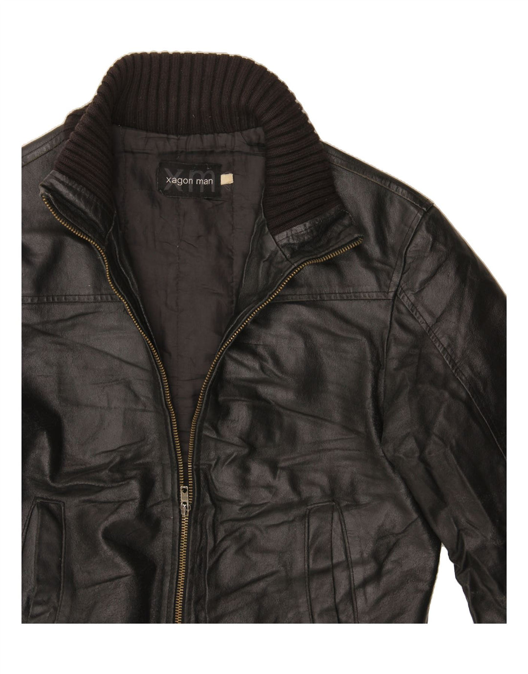 Jaqueta de couro masculina XAGON Reino Unido 34 XS couro preto