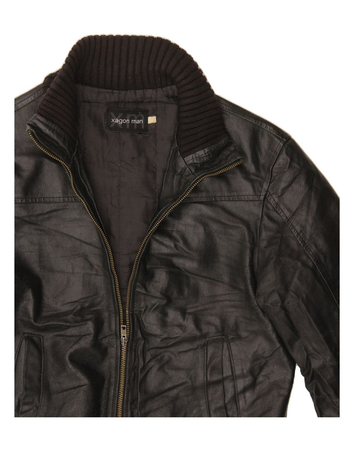 Jaqueta de couro masculina XAGON Reino Unido 34 XS couro preto