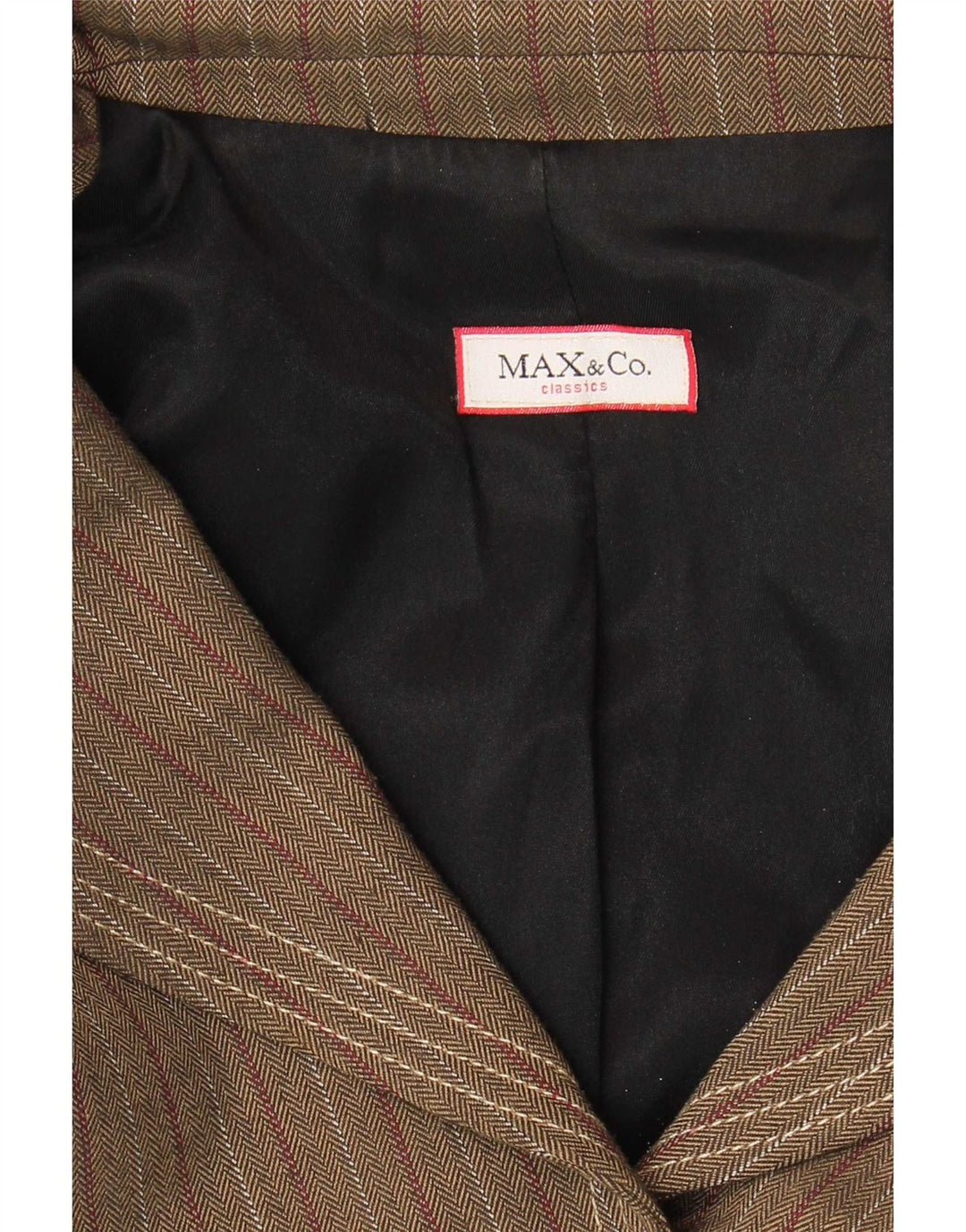 Jaqueta blazer feminina de 2 botões Max & Co. Reino Unido 10 pequena listrada marrom