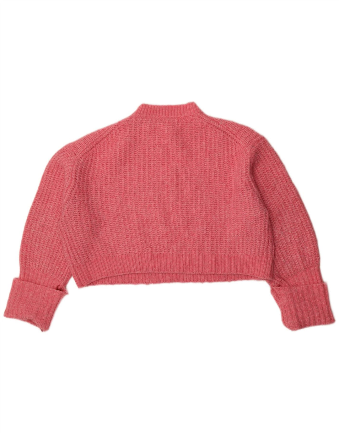 Zara Suéter feminino cropped oversized com gola redonda Reino Unido 14 médio rosa