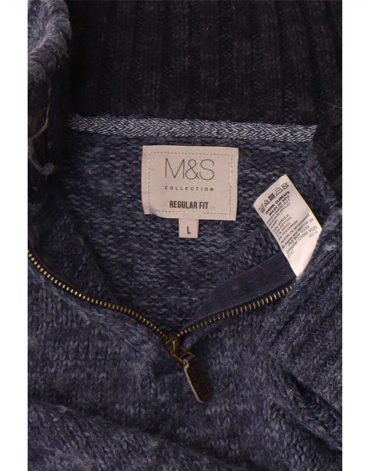 Suéter masculino Marks & Spencer de ajuste regular com zíper e gola grande azul manchado