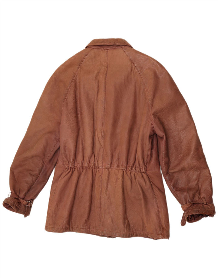 Jaqueta de couro feminina vintage IT 52 2XL marrom