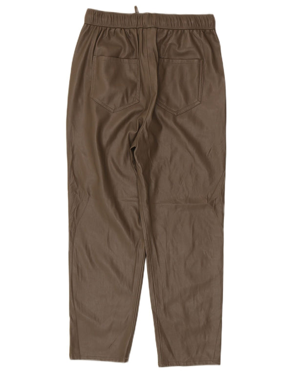Calça feminina reta de couro sintético Zara XS W24 L24 poliéster cáqui