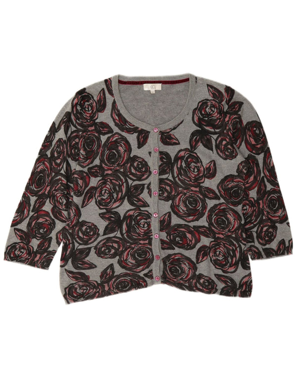 Suéter cardigã feminino CC manga 3/4 Reino Unido 14 algodão floral cinza médio