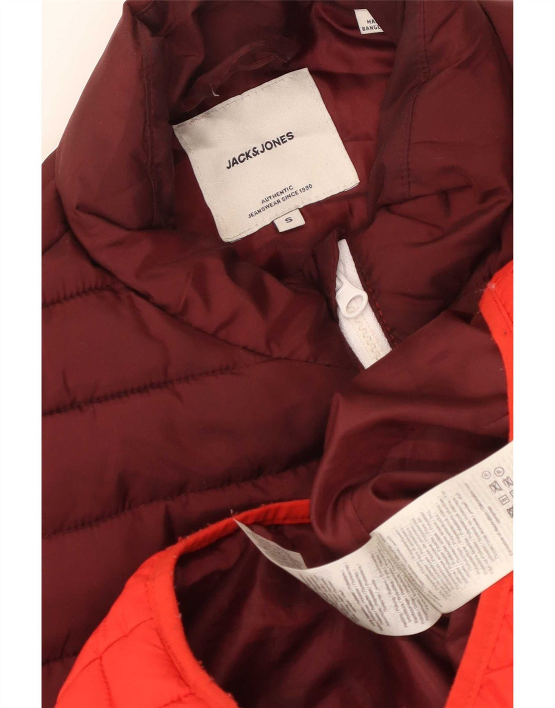 Colete acolchoado masculino Jack & Jones UK 36 poliéster colorblock vermelho pequeno