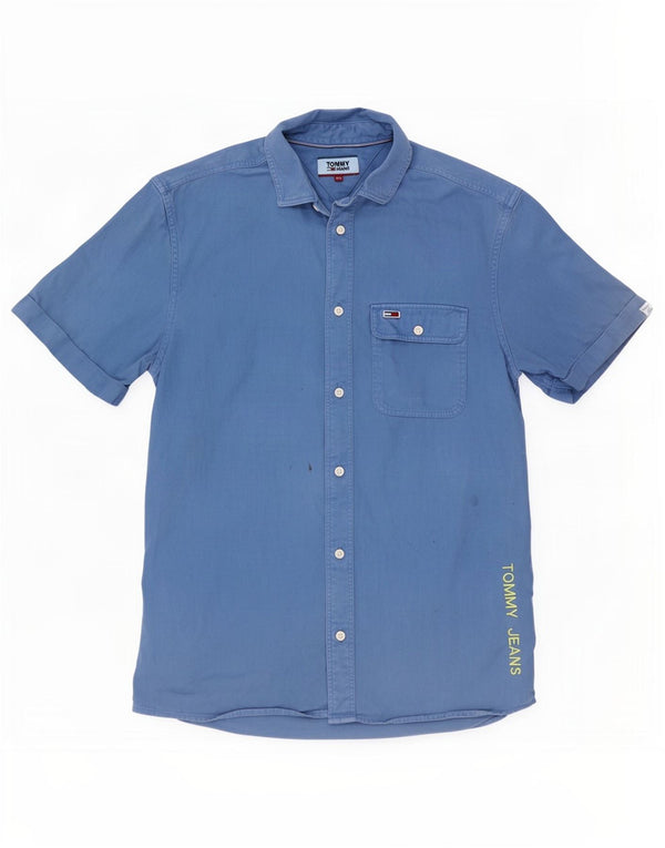 Camisa jeans masculina Tommy Hilfiger gráfica de manga curta XS azul algodão