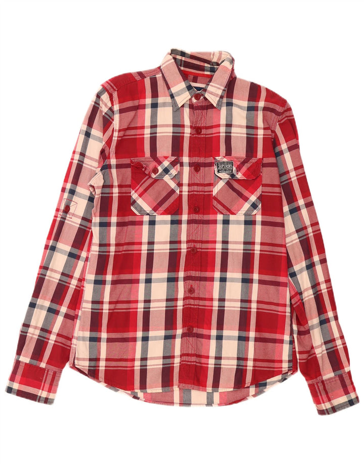 Camisa masculina Superdry grande xadrez vermelho algodão