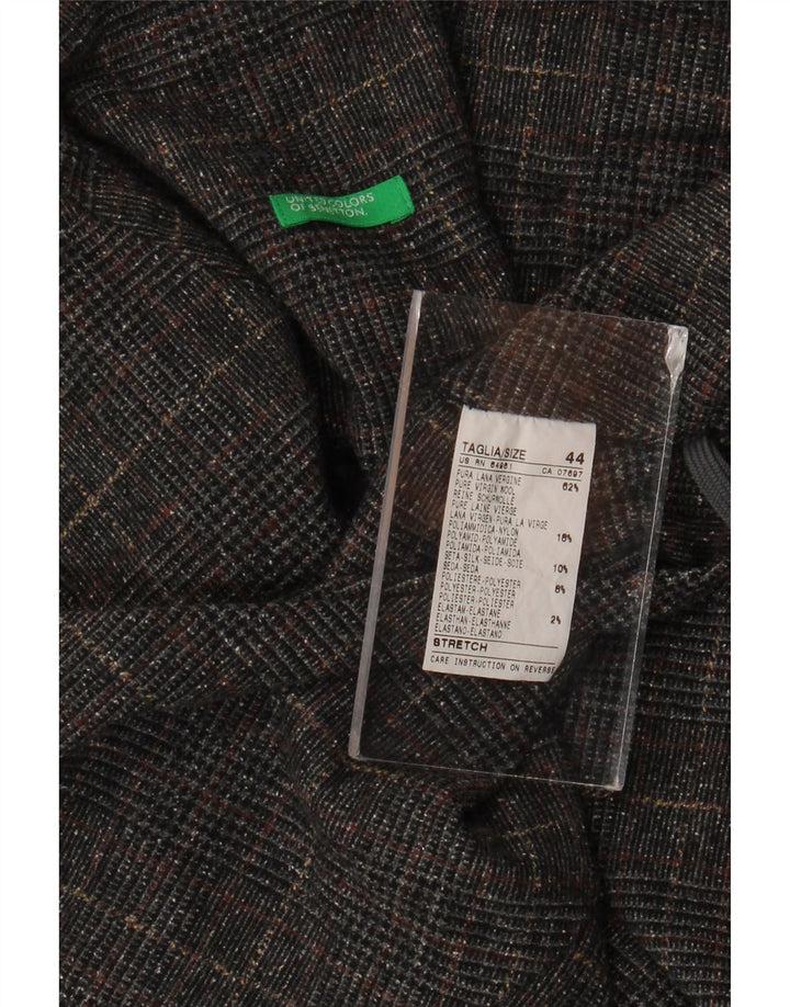 Mini saia feminina Benetton IT 44 médio W34 cinza houndstooth lã virgem