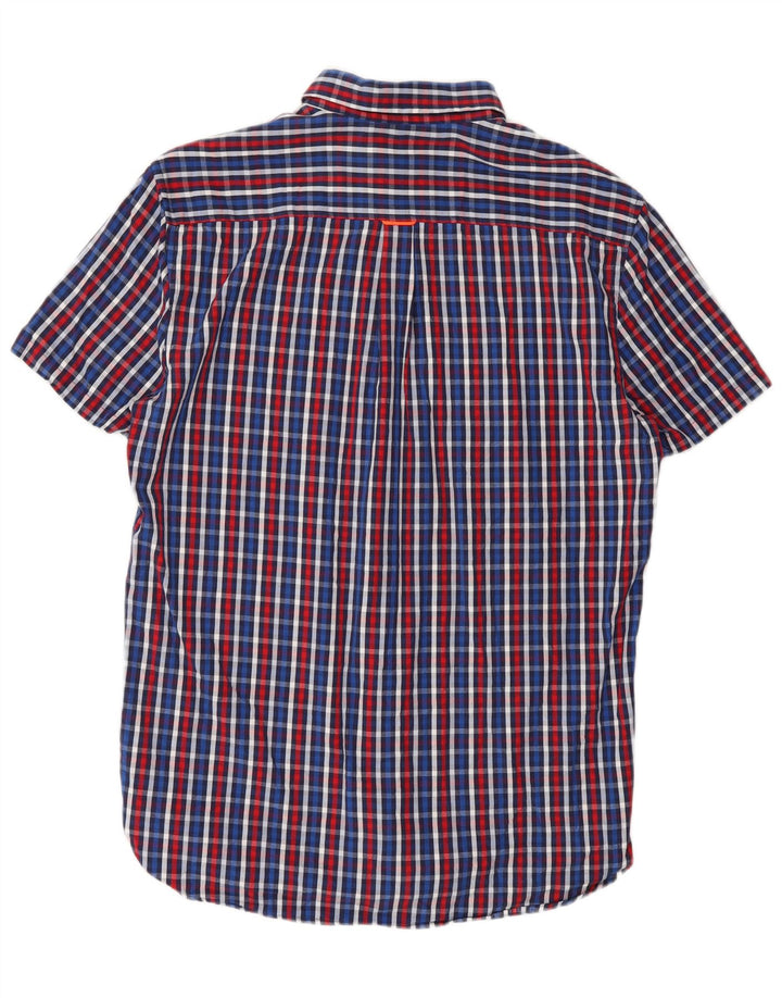 Camisa masculina SUPERDRY de manga curta com ajuste regular, algodão xadrez azul médio