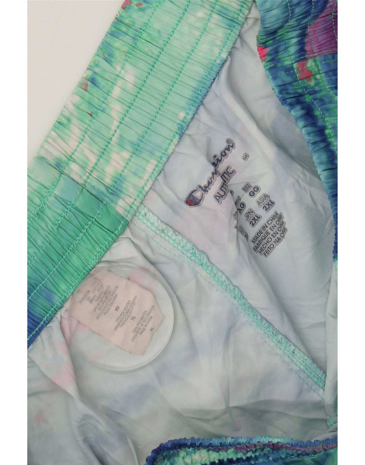 Shorts esportivo feminino Champion com padrão abstrato UK 18 XL verde poliéster