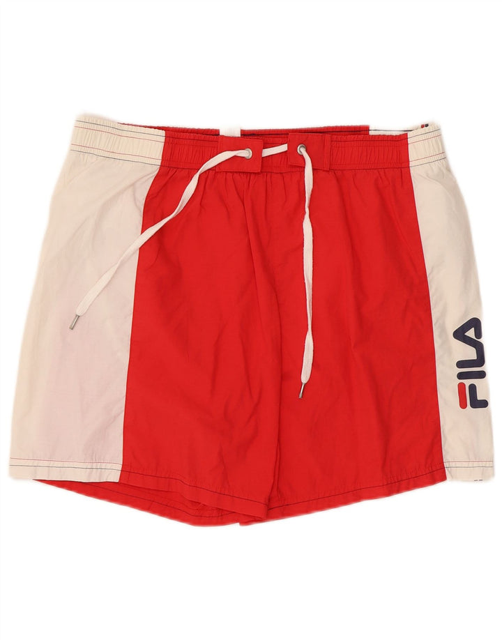Fila Mens Graphic Natação Shorts Pequeno Poliéster Colorblock Vermelho