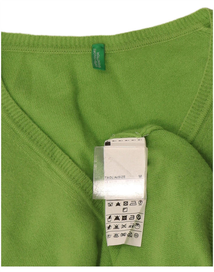 Suéter feminino Benetton com decote em V Reino Unido 14 lã verde médio