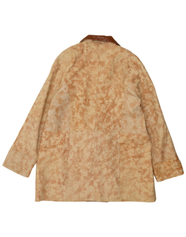 Casaco de couro superdimensionado feminino vintage UE 40 couro bege médio tie-dye