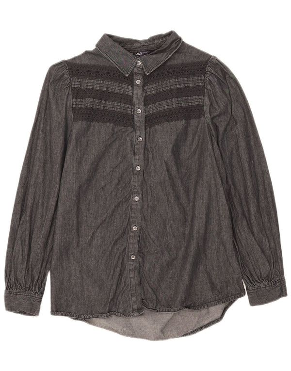 Camisa jeans feminina Marks & Spencer UK 12 algodão listrado preto médio