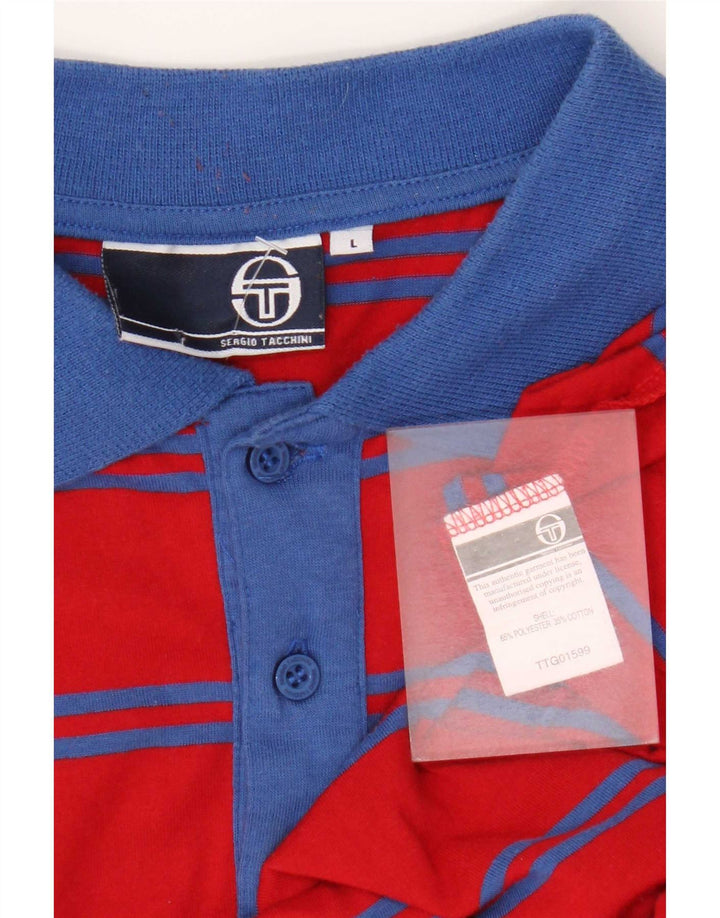 Camisa pólo masculina Sergio Tacchini grande poliéster listrado vermelho