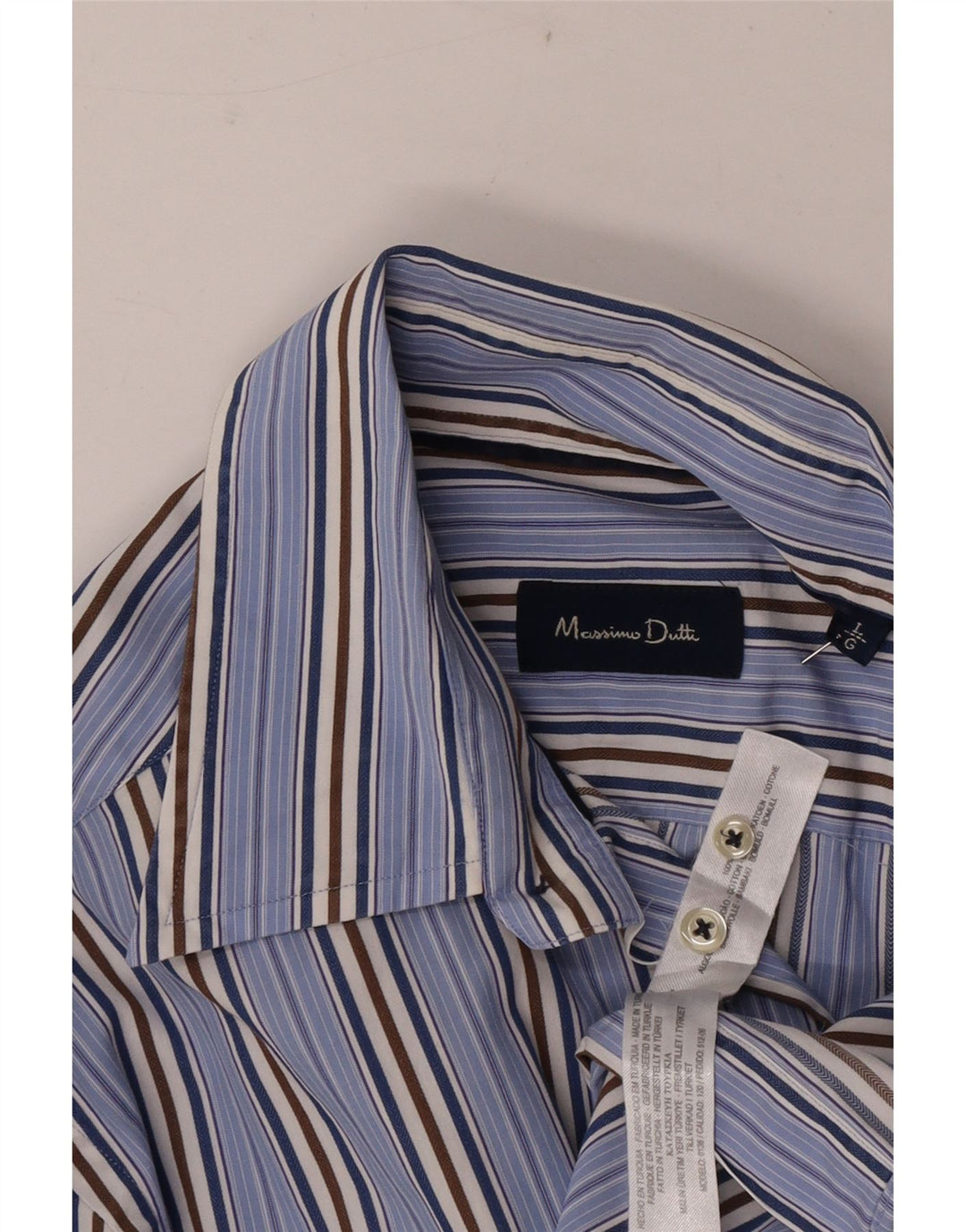 Camisa masculina Massimo Dutti grande algodão listrado azul