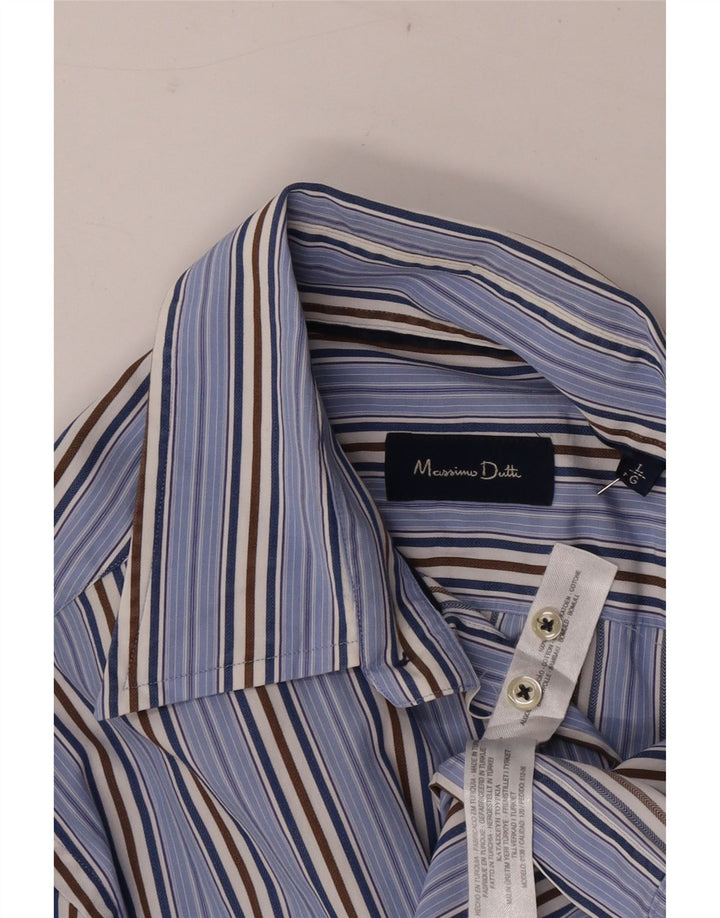 Camisa masculina Massimo Dutti grande algodão listrado azul