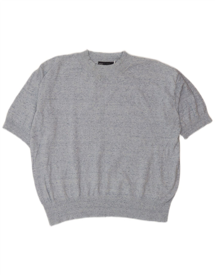 Suéter feminino Marks & Spencer com gola redonda Reino Unido 14 médio azul manchado