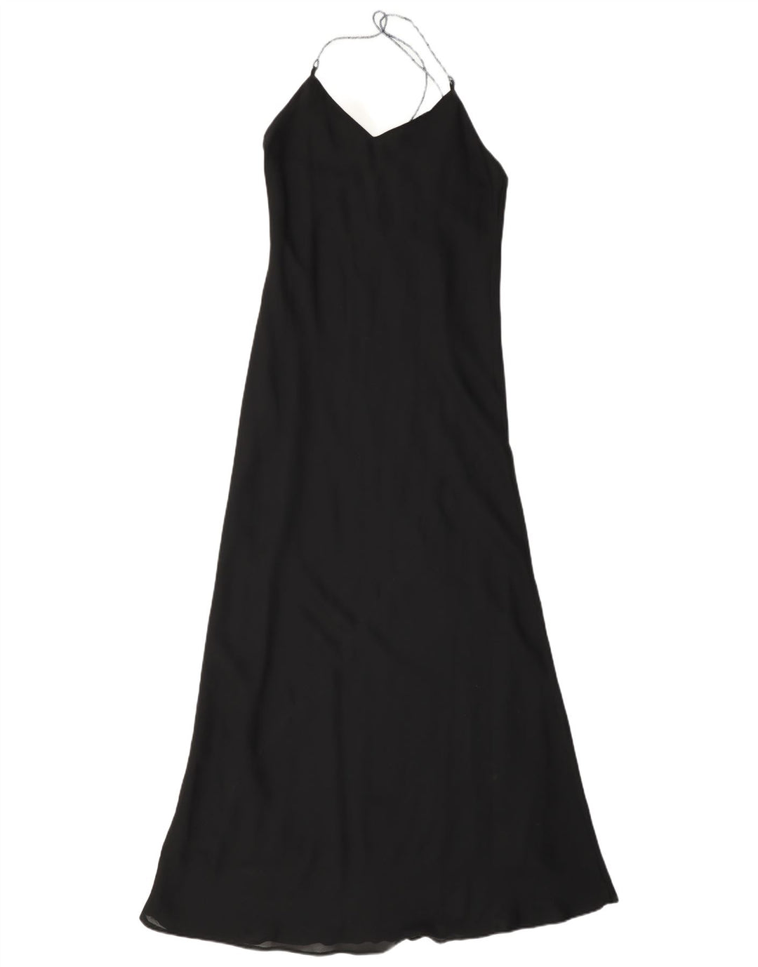 Vestido feminino vintage maxi halter UK 10 pequeno poliéster preto