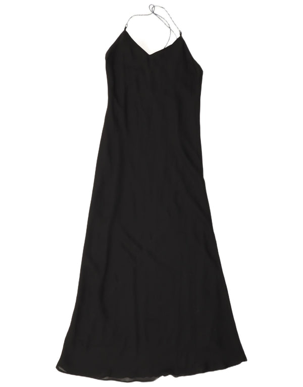 Vestido feminino vintage maxi halter UK 10 pequeno poliéster preto