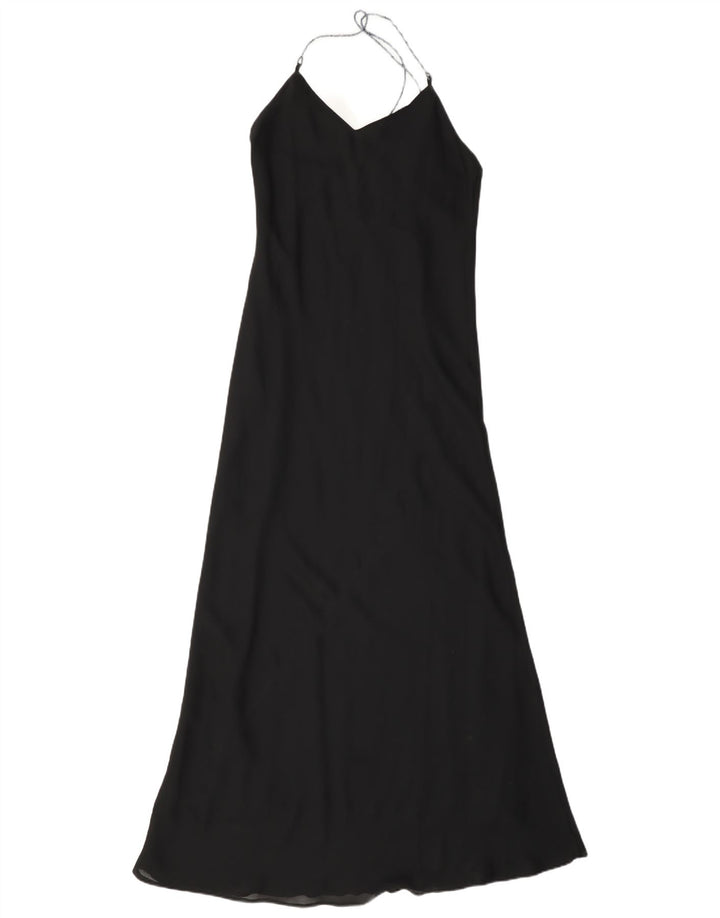 Vestido feminino vintage maxi halter UK 10 pequeno poliéster preto