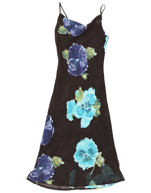 Vestido Maxi Slip Feminino Vintage IT 44 Viscose Floral Preto Médio